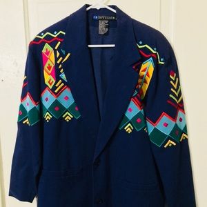 Navy blue colorful sleeved blazer